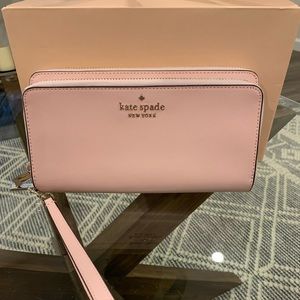 Kate Spade Staci Large Carryall Wristlet Clutch Wallet Chalk Pink Leather